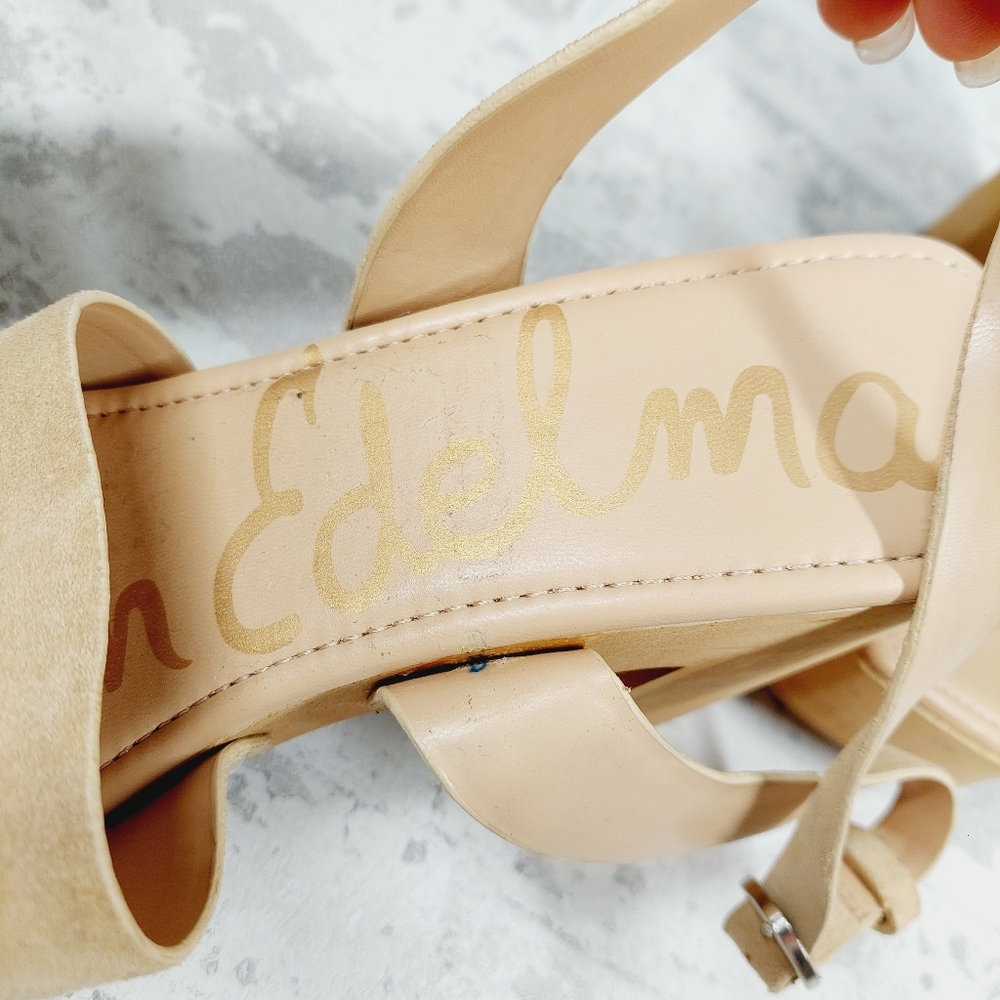NEW Sam Edelman Rosalind Tan Suede Block Heel Ankle Strap Sandals W674 - Picture 12 of 14